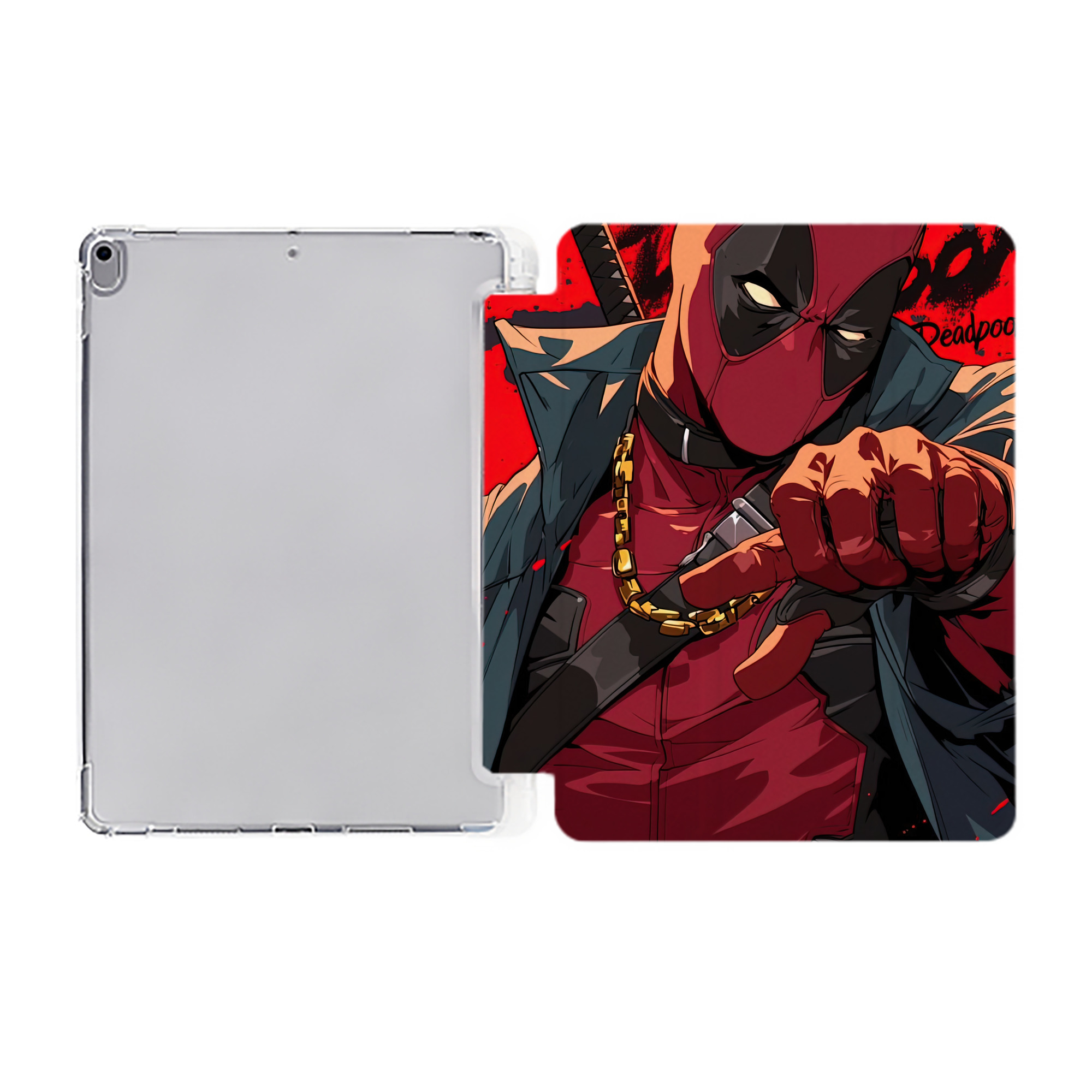 （画像用） Deadpool デッドプール IPad ケース ペン収納付き 三つ折りスタンド PUレザー×シリコン 対応機種9.5/10.5/10.9インチ